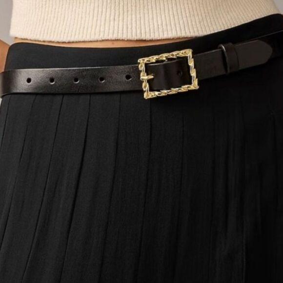 J.Crew Womens Classic Italian Leather Belt Twisted Buckle Black M - Picture 1 of 7
